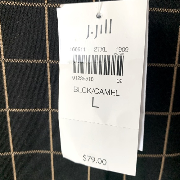 J. Jill Black Camel Windowpane Button Detail Contemporary Ponte Top Size L NWT - Picture 6 of 7